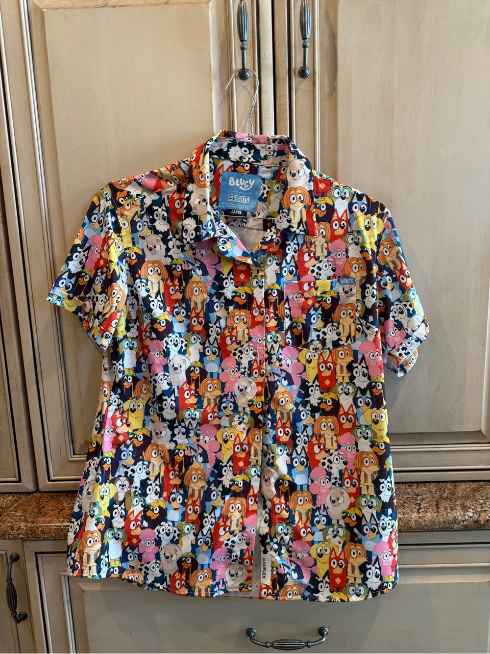 RSVLTS Multicolor Cartoon Animal Print Short-Sleeve Button-Down Shirt